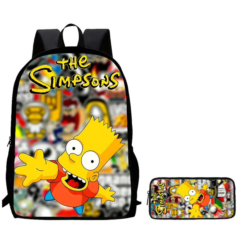 Set da 2 pezzi Zaino per bambini con astucci, borse da scuola Cartoon S-simp-S-son per ragazze e ragazzi, zaino scolastico durevole per la scuola materna