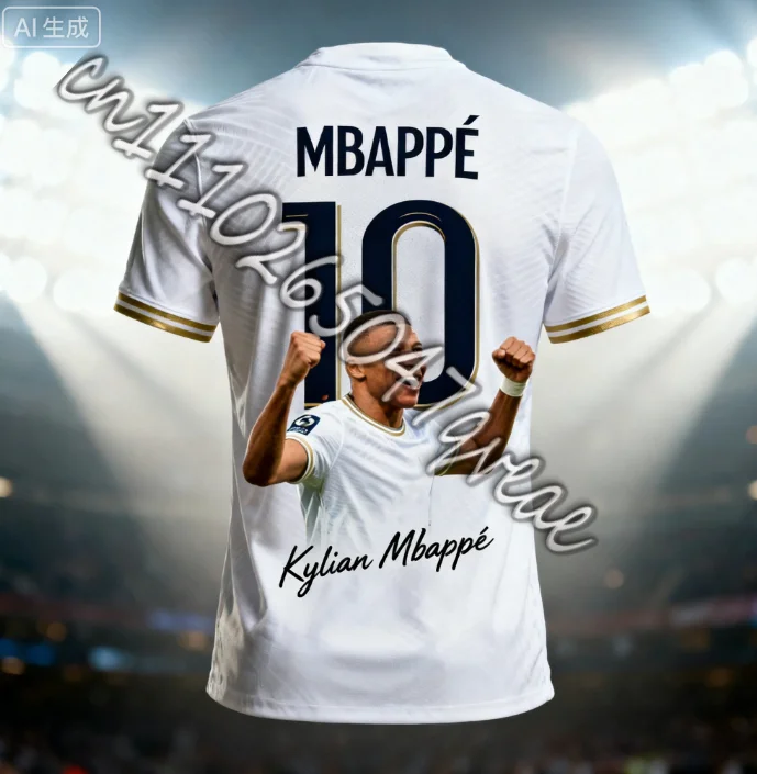 NOVEDAD DE VERANO 2026 AI camiseta Mbappe No.10 Real Madrid Home Jersey bata blanca borde dorado