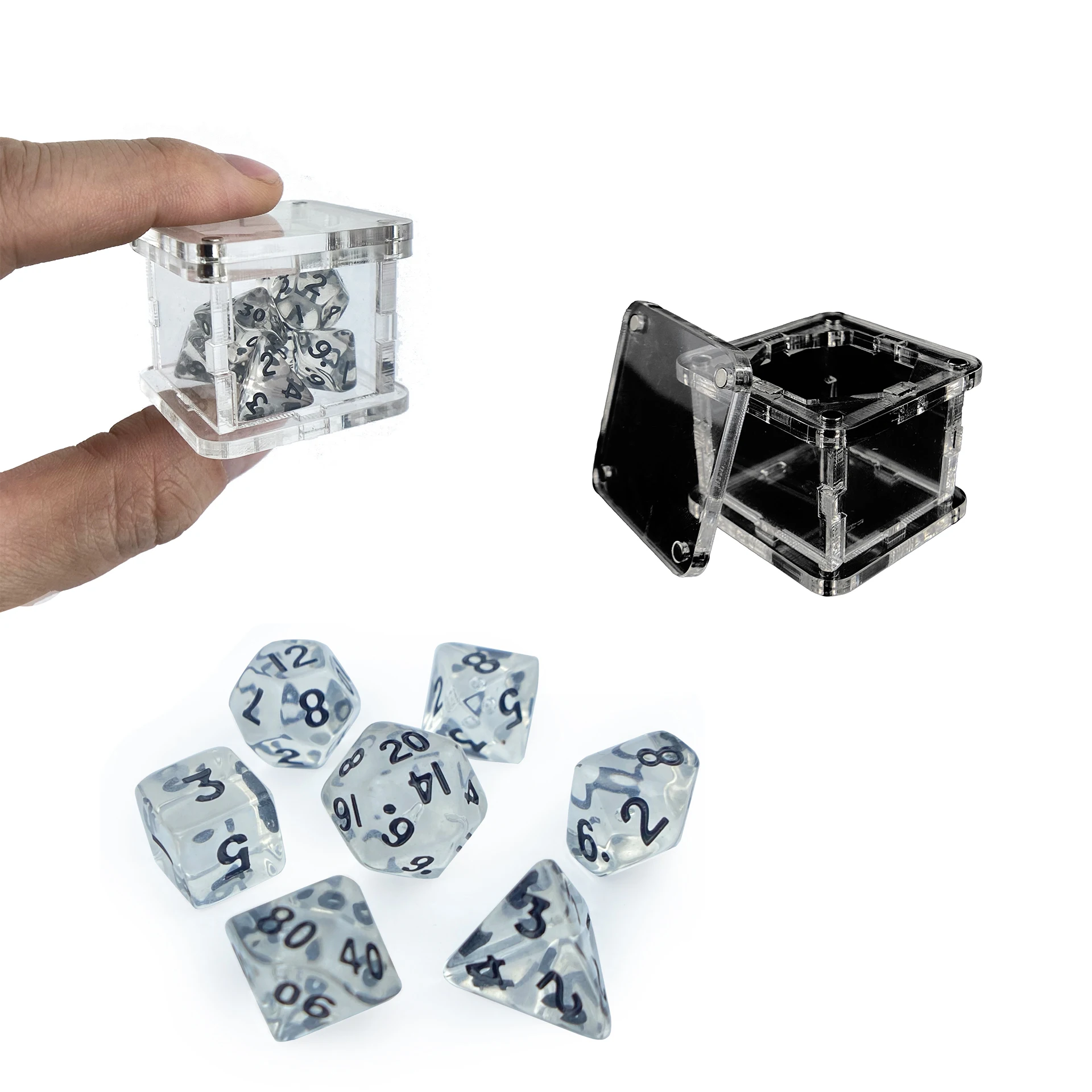 Mini Dice Transparent Colorful 7 Pcs Dice Set With Acrylic Dice Box For DND Or COC PRG Gaming accessories