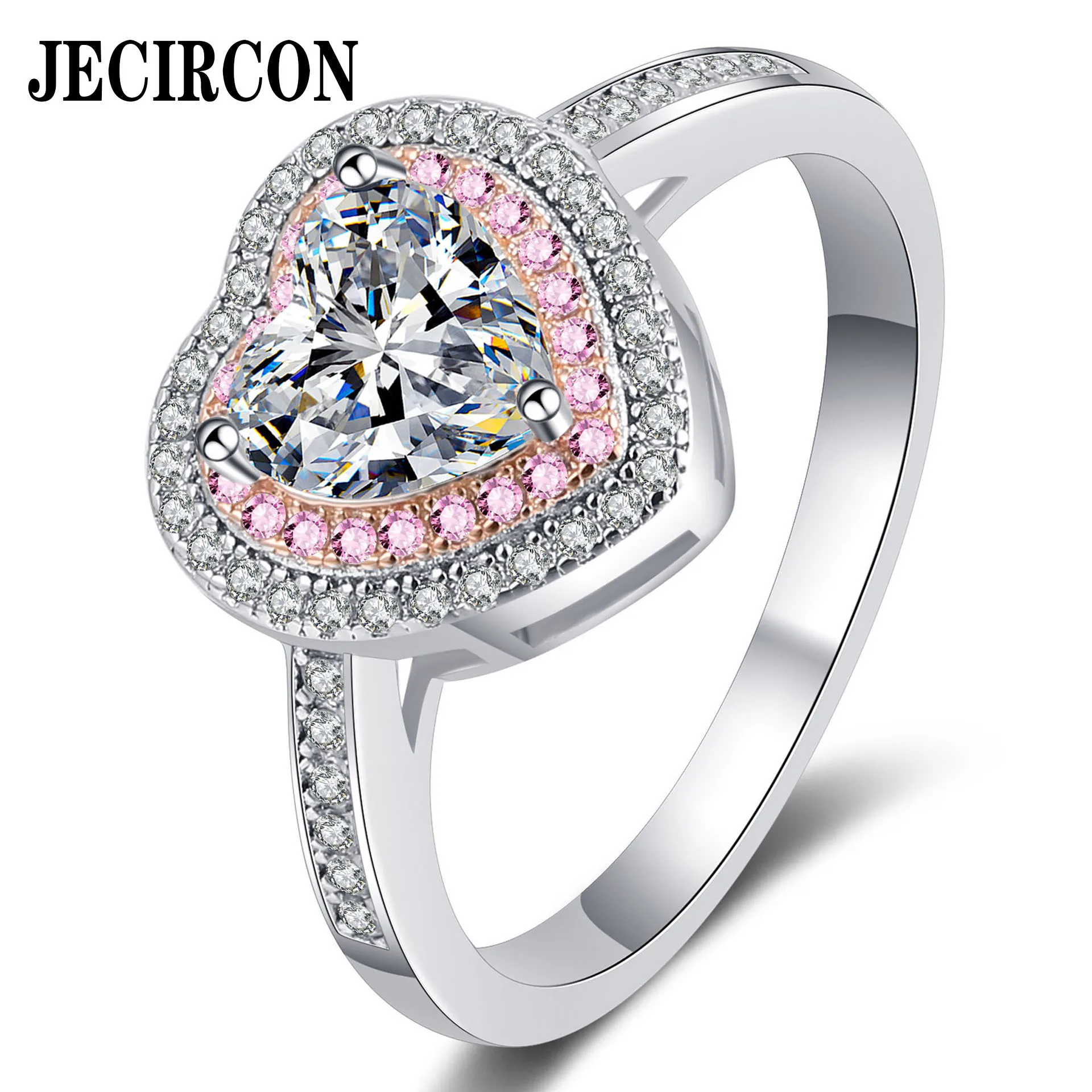 

JECIRCON 925 Sterling Silver Moissanite Ring for Women Heart-to-Heart 1 Carat Heart-Shaped Diamond Wedding Band Fashion Jewelry