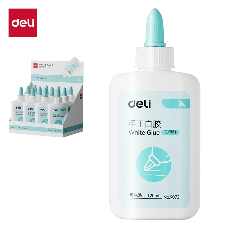 1PCS Deli 9072 120ml White Glue Fast Dry Washable PVAC Children Safe Latex Formaldehyde Free Handcraft Adhesive School Supplies