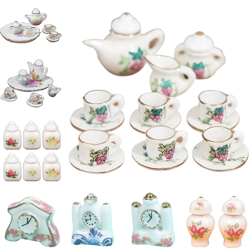 1/12 Doll House Mini Vintage Ceramics Coffee Tea Cups Tableware Dollhouse Kitchen Set for Doll House Porcelain Decor Accessories