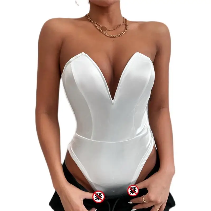 Faionable Slim Fit Deep V Ne Strapl Jumpsuit Sexy Bodysuit Top Women's Street Sle High Waist ort Pants Casual Wear