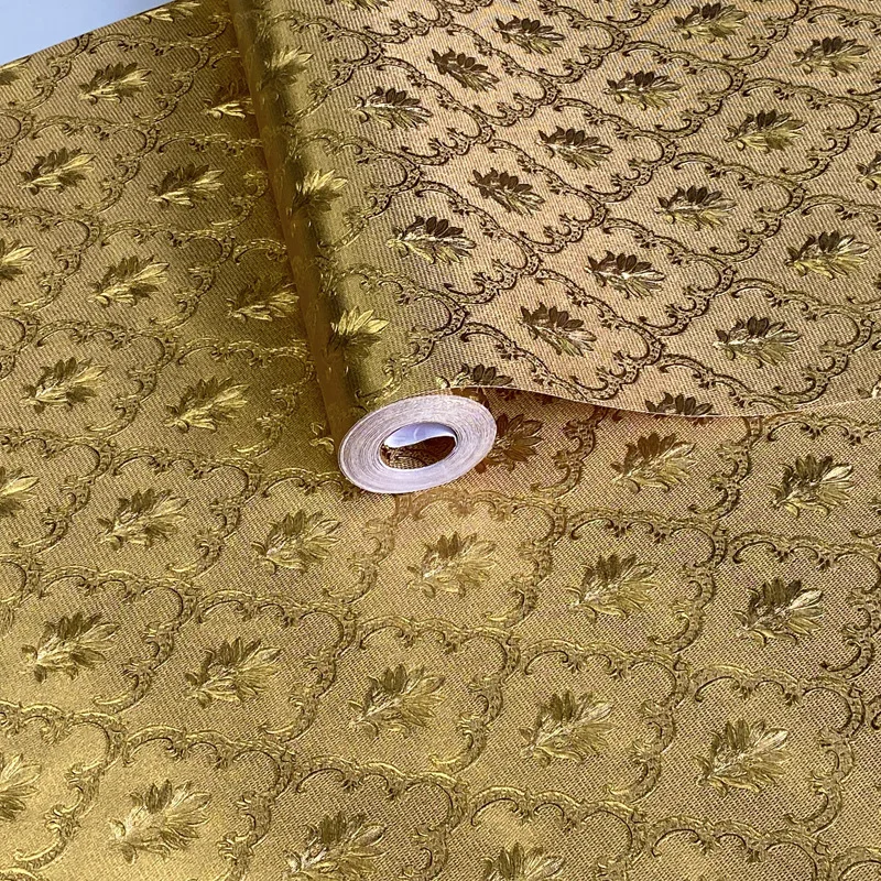 Luxury Gold Damask Wallpaper Non-Pasted 3D Embossed European Floral Wall Covering for Living Room Bedroom Hotel Background Decor