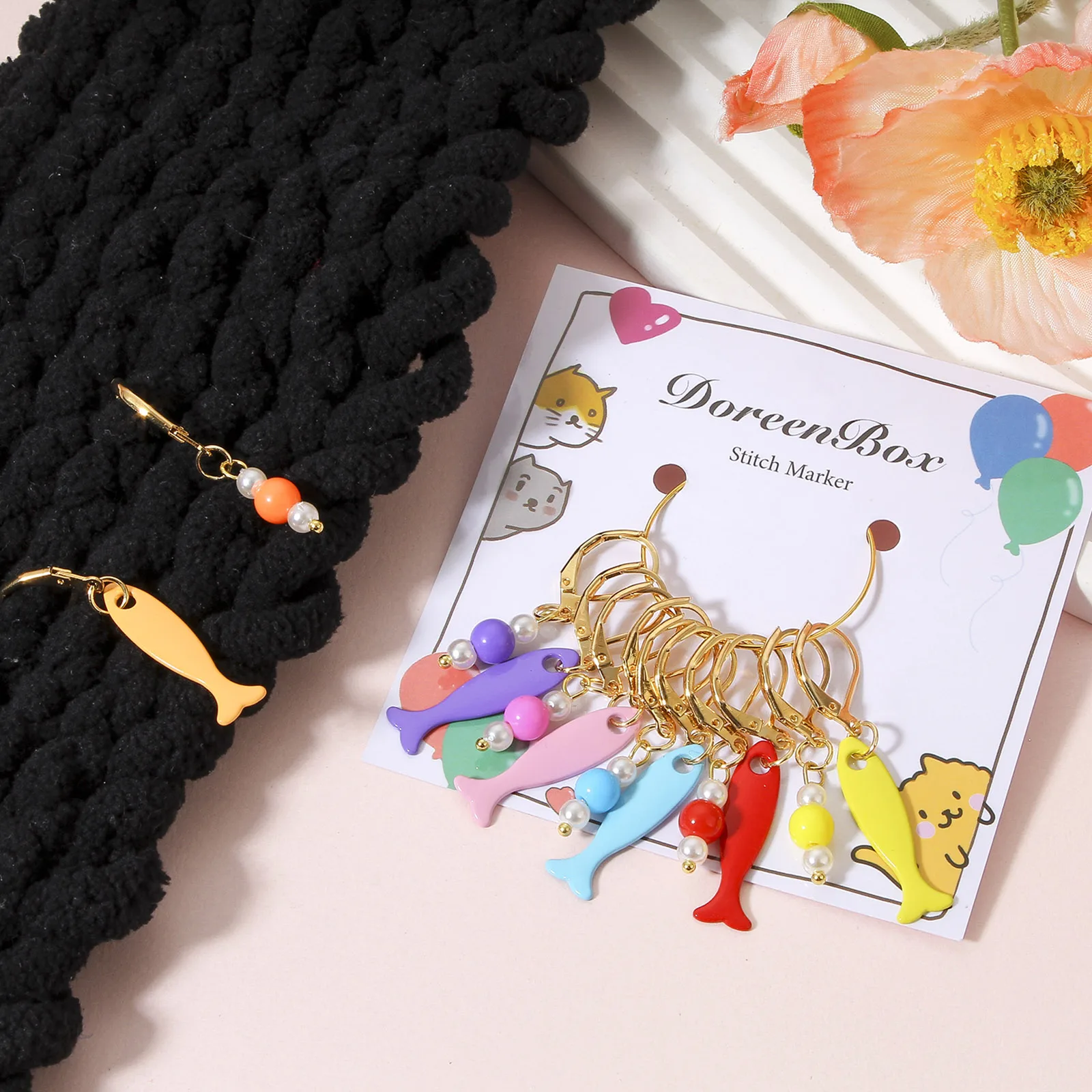 سبائك الزنك على أساس الاكريليك الحياكة غرزة علامات ، الاكريليك الخرز الأسماك ، المعادن الكروشيه مزلاج ، DIY بها بنفسك الحرفية ماركر أدوات ، 1 مجموعة ، 12 قطعة لكل مجموعة