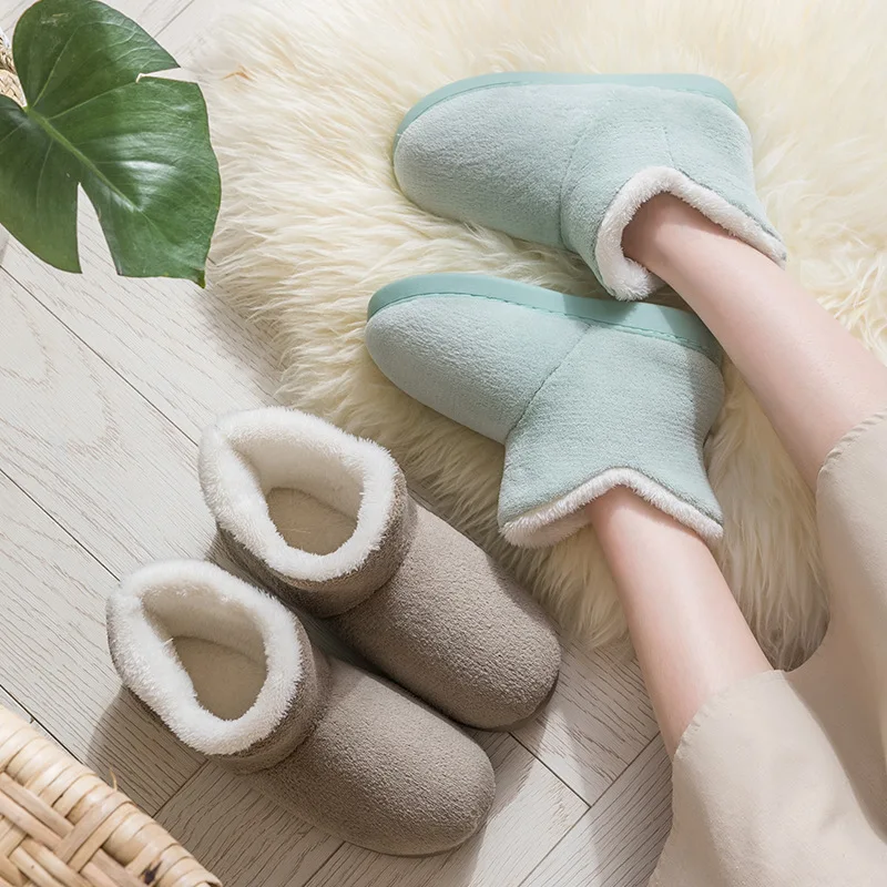 Women Winter Slippers Warm Plush Slip-on Couples Home Floor Shoes Anti-slip Comfortable Flats Female Soft Faux Fur Boots