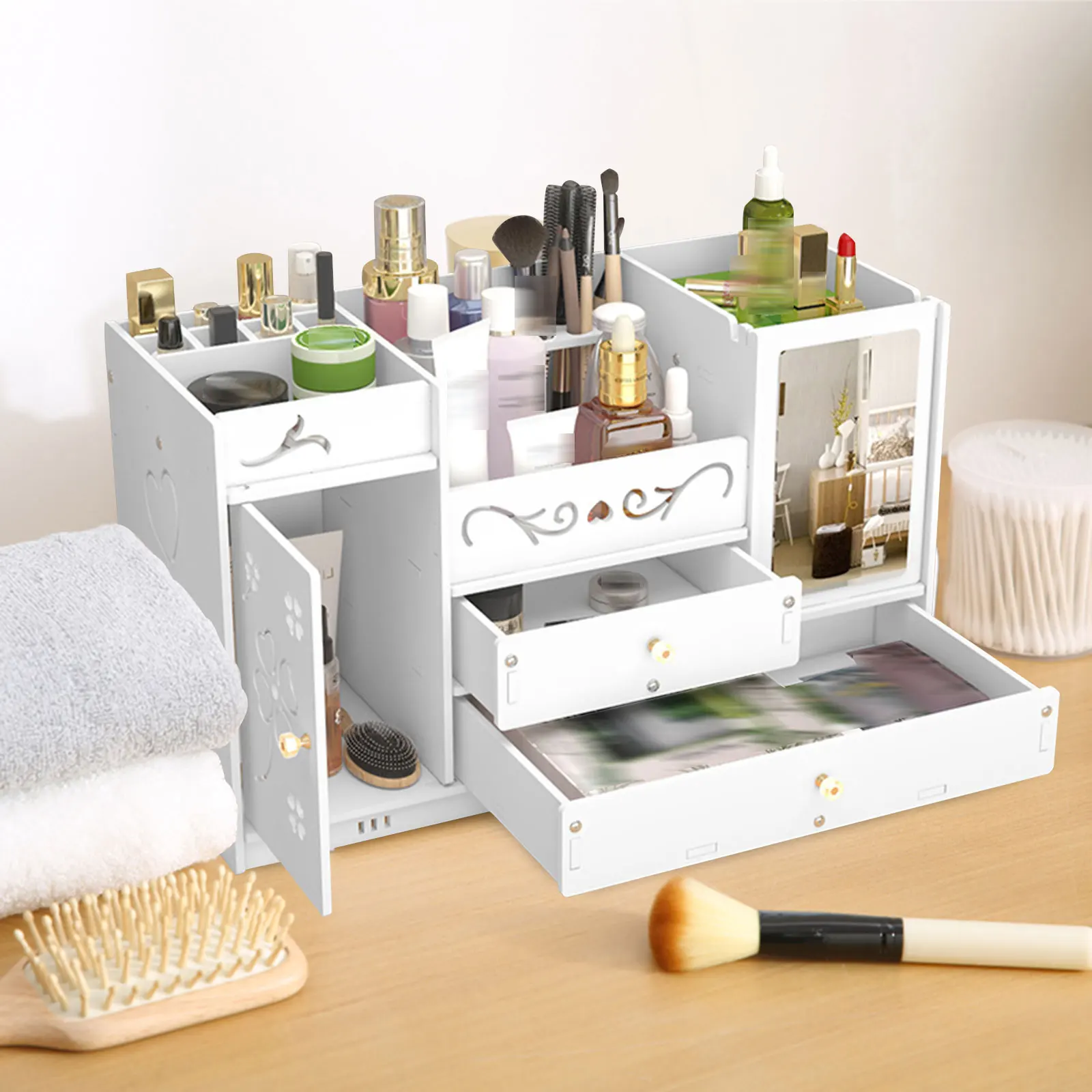 White Make Up Organizer Drawer PVC Makeup Stand Storage Box