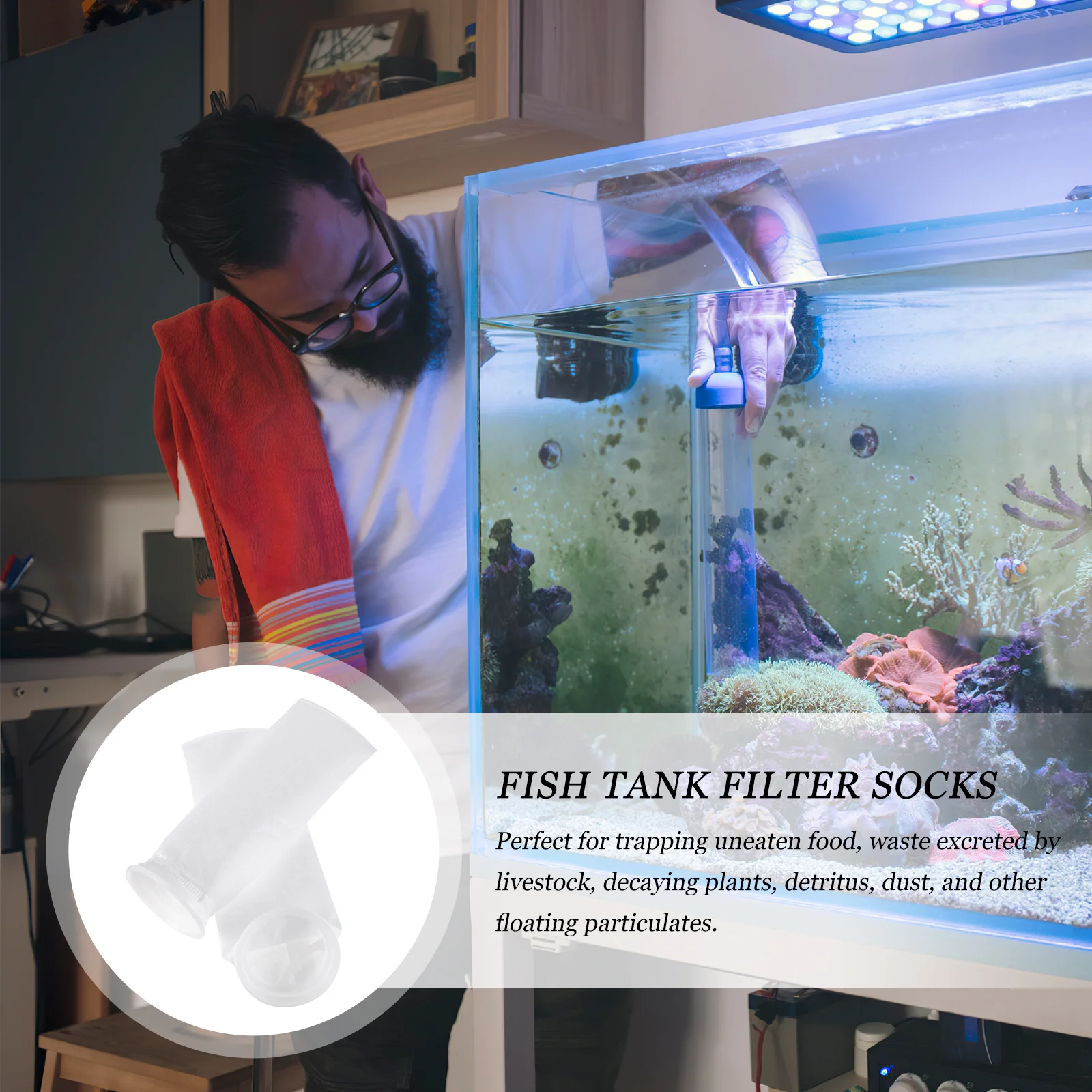 

2pcs Filter Socks 200Um Reusable Aquarium Felt Filter Bags For Fish Tank Freshwater Marine Tropical Aquarium Filtration