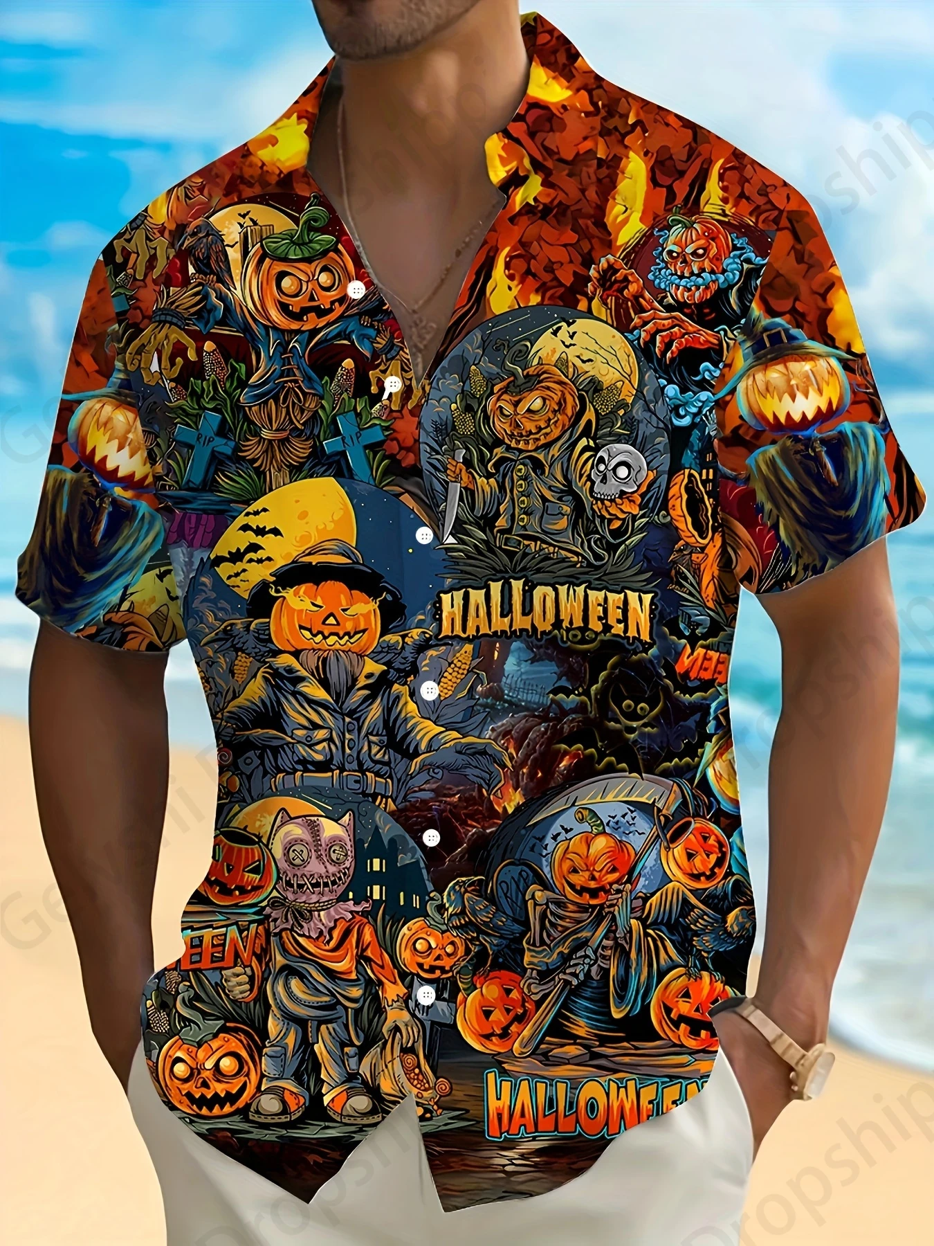 Halloween Zombie 3d Print Beach Shirts Men Fashion Short Sleeve Hawaiian Shirt Plus Size Blouse Graphic Shirt Women Camisa Party