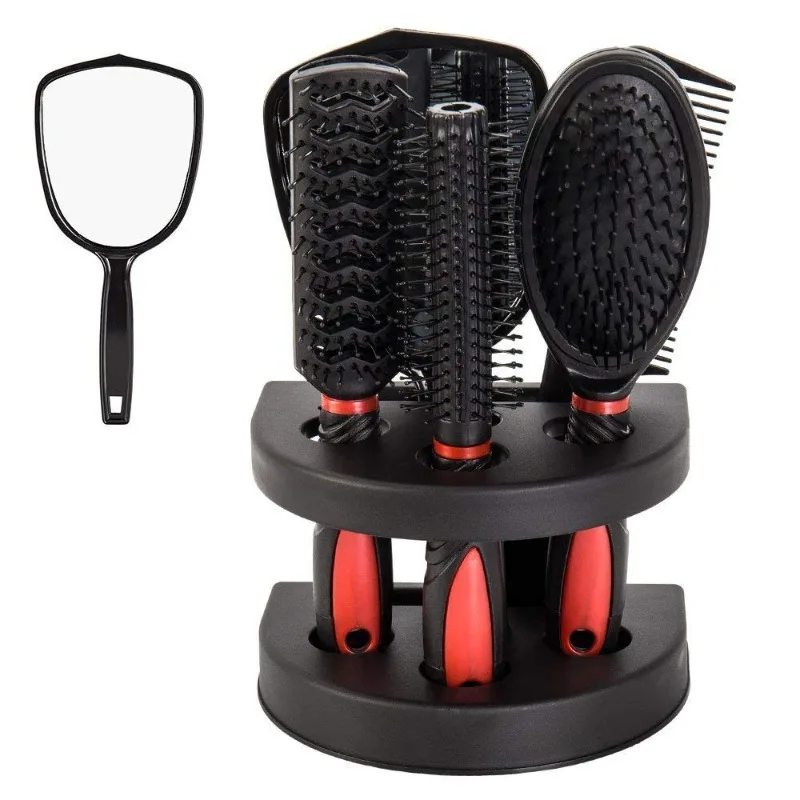 5-Pack Comb Brush Set with Mirror Hair Brush Holder Professional Massage Comb Cosmetic Hair Styling Tool Set