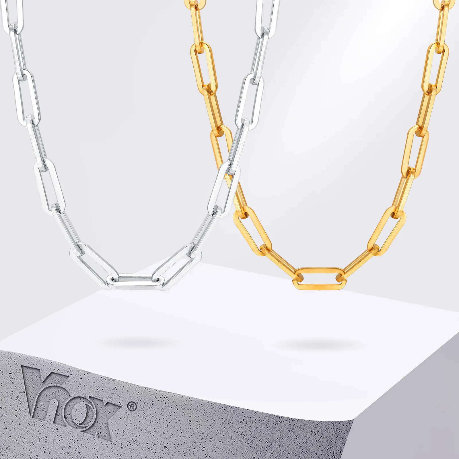 Vnox 5mm prostokątny łańcuszek naszyjniki dla kobiet, spinacze do papieru łańcuszki Chokers, metalowy kołnierz ze stali nierdzewnej, modna biżuteria