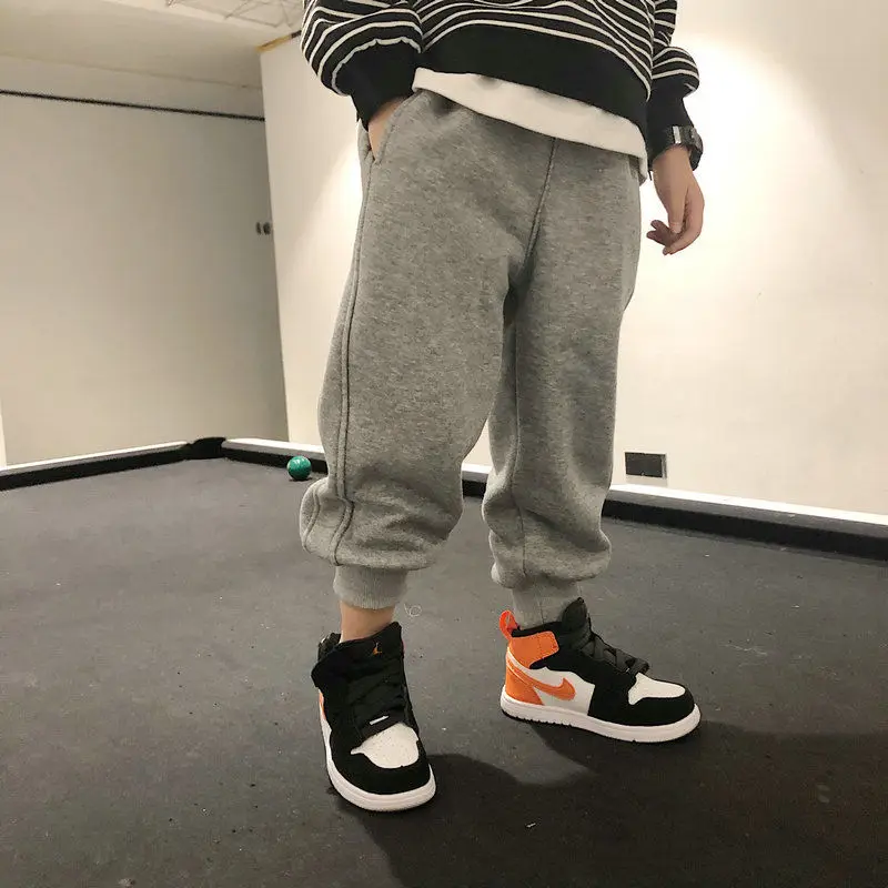 Casual Boys Sweatpants 2022อุ่นหนาฤดูใบไม้ร่วงและฤดูหนาวเสื้อผ้าเด็กหลวม Fit Tappered กางเกงเด็ก