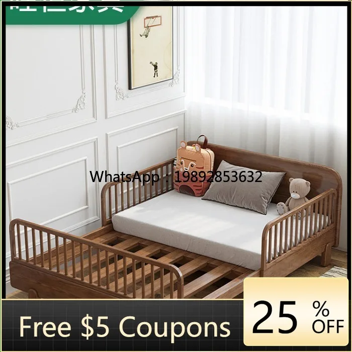 

LYY Solid Wood Children's Bed with Guardrail Boys Bedroom Girls Princess Splicing Pushable Stretchable Bed Baby