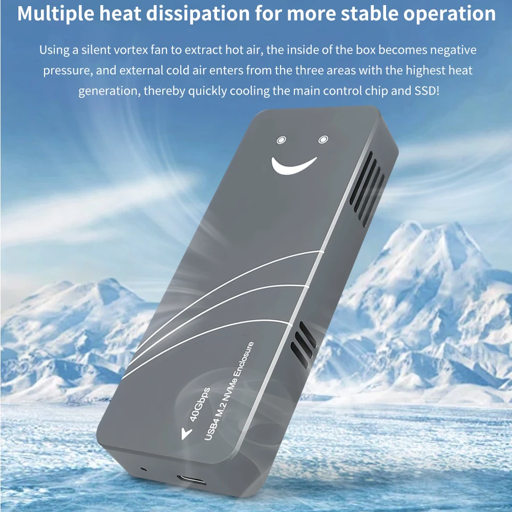 TISHRIC USB4/TB4 M.2 NVMe 인클로저-40Gbps(냉각 팬 포함) |   2280 B+M 키 SSD 최대 4TB 지원 USB-C 3.2/4.0 TB3/4 호환 가능