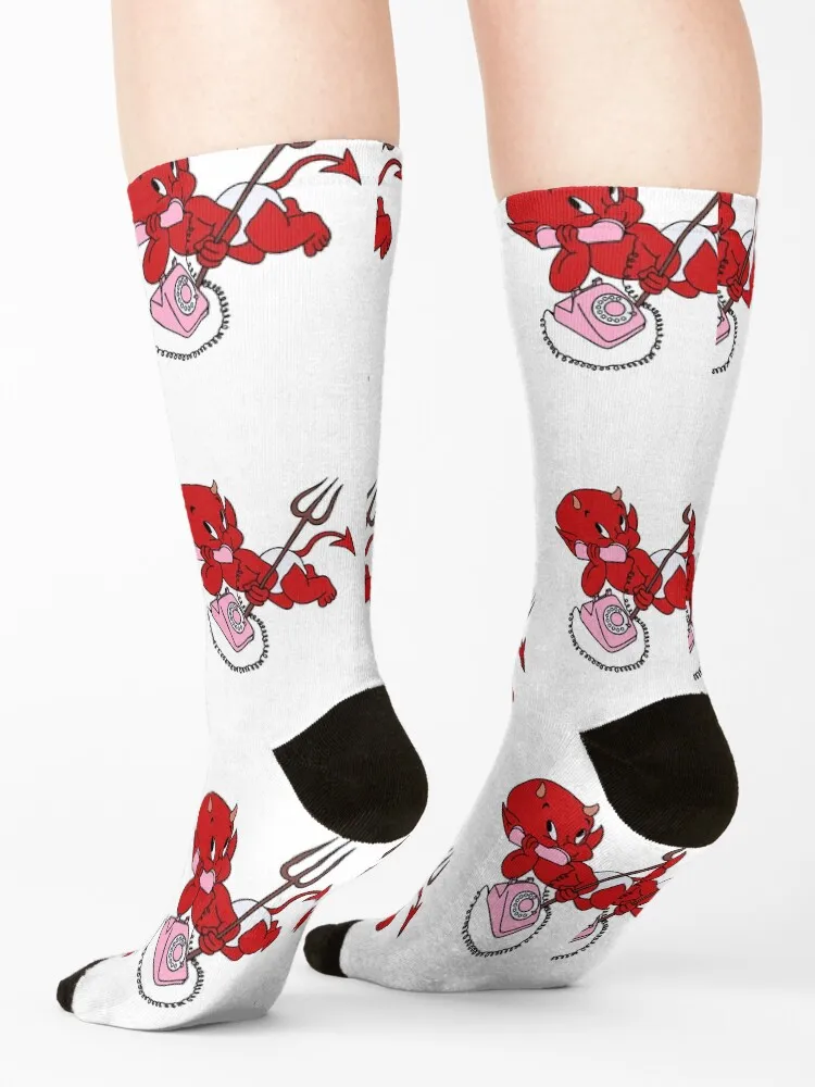 Hot Stuff the Little Devil Pink Phone Socks winter thermal colored Lots professional running Luxury Woman Socks Men's
