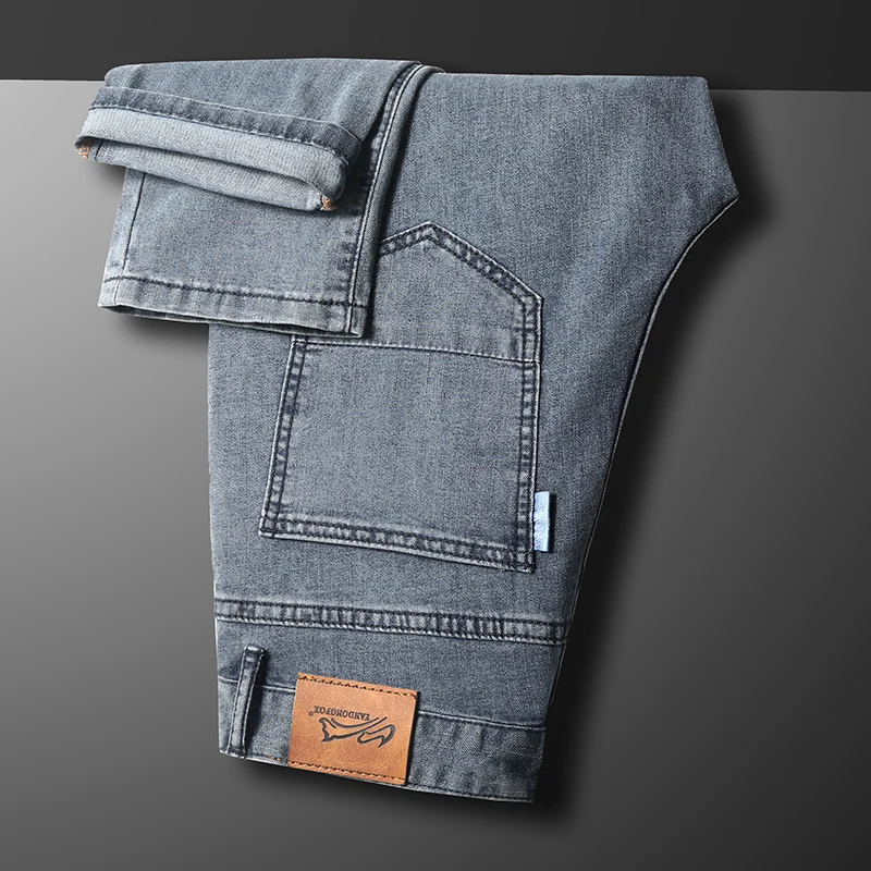 

Light Color Splicing Men's Jeans Summer Thin Ice Oxygen Bar Elastic Long Pants plus Size Loose Straight Leg Cotton Denim