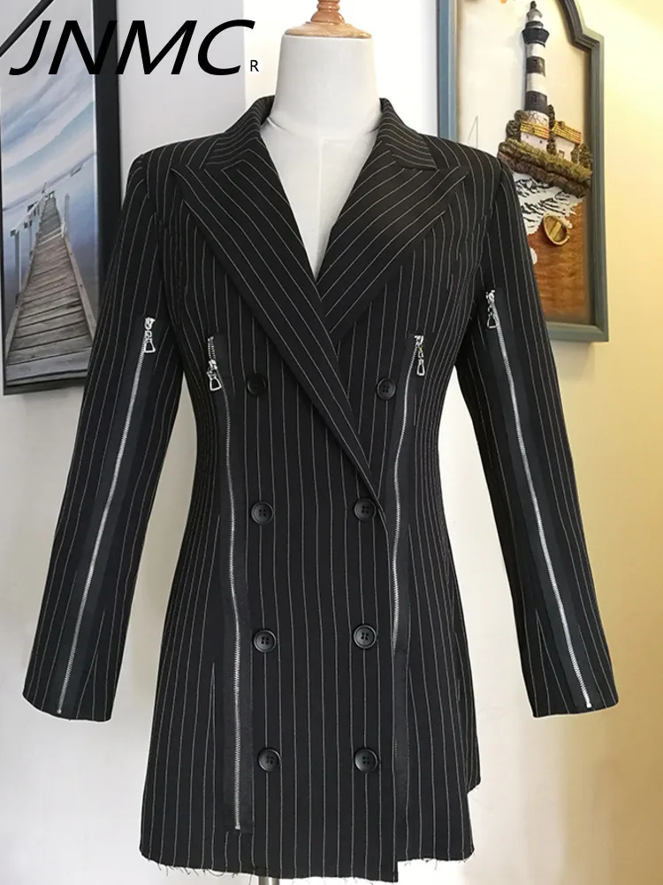 

JNMC Casual And Minimalist Design With Striped Buttons Medium Length Suit Jacket For Women,2024 Spring Autumn New Item