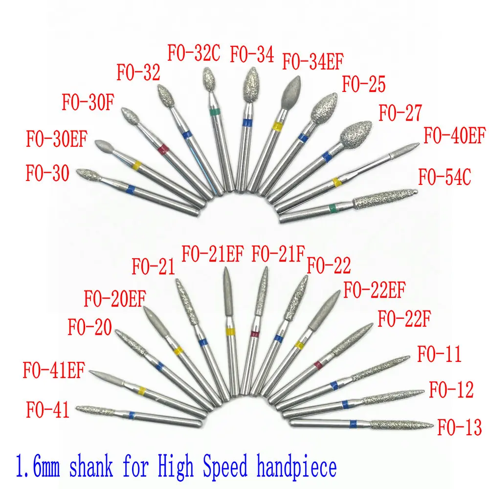 50Pcs/5Boxes Dental Diamond Burs Dental High Speed Handpiece Diamond Burs Dental Diamond Burs 1.6mm Shank FO Series