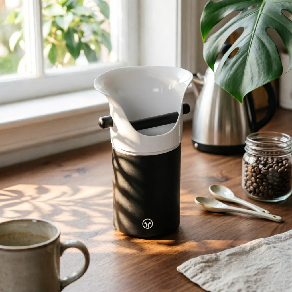 Coffee Knock Box Flared Top Espresso Knock Box Coffee Puck Bin Matte Finish Kitchen Storage Round Base for Home Cafe