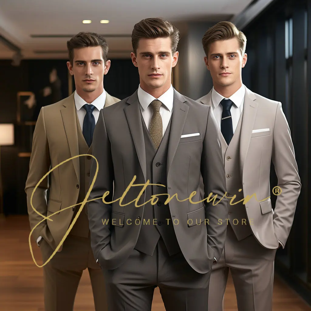 

Wedding Mens Suits Custom Slim Fit Groom Tuxedos Shawl Lapel 3 Piece Jacket Pants Male Blazer (Jacket+Pants+Vest) Ropa Hombre