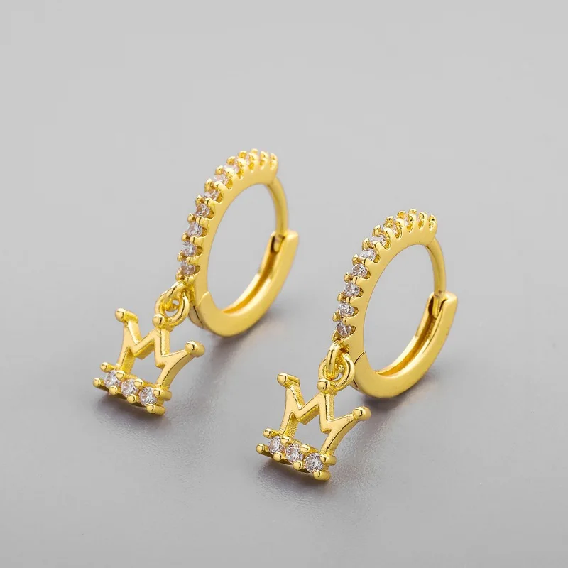 Pendientes circulares de Plata de Ley 925 para mujer, aretes de borla de circón con corona de moda, joyería para prevenir alergias, accesorios de fiesta G