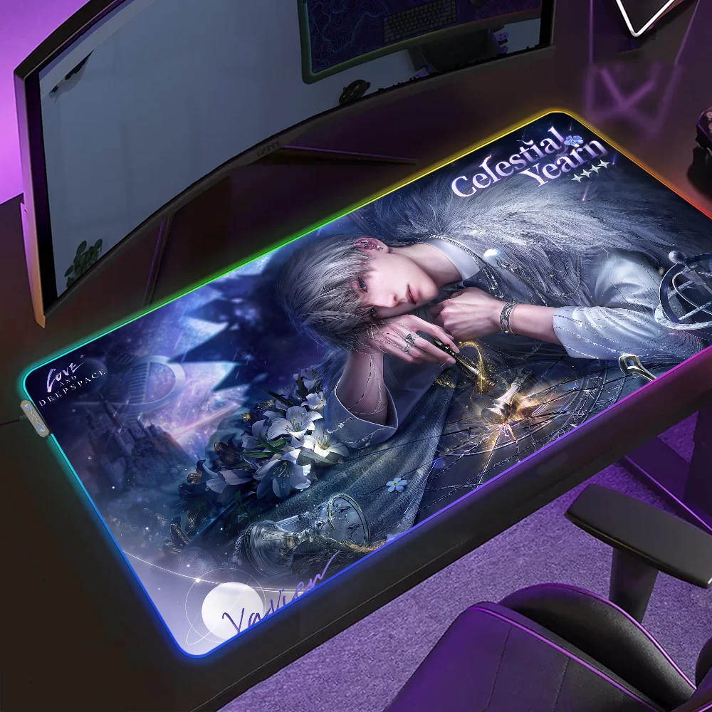 Love and Deepspace  Rafayel Sylus Mouse Pad Gaming MousePad LED Table Pads Micro USB Backlit Rubber RGB Desk Mats Desktop XXL