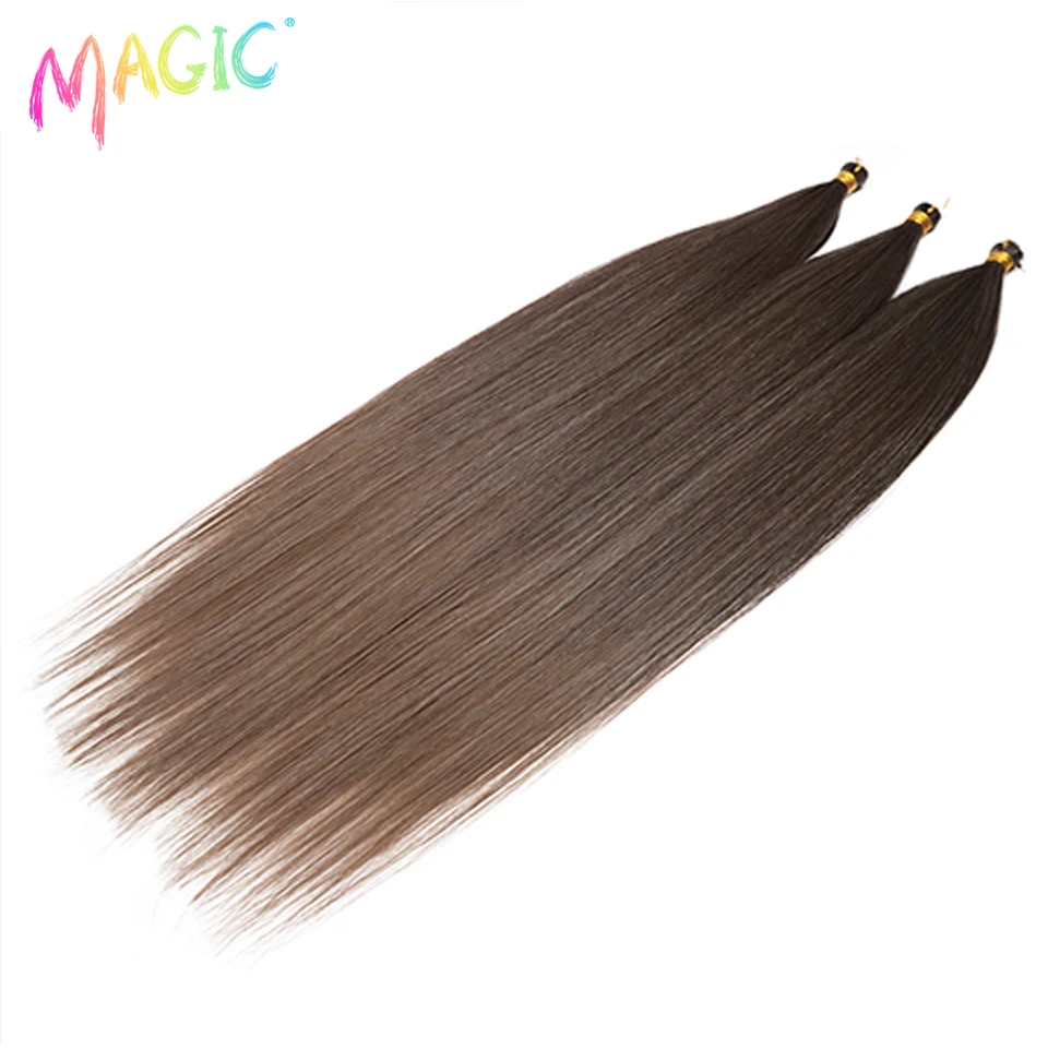 Magic Ariel-extensiones de cabello sintético para mujer, mechones de pelo liso de 28 pulgadas, trenzas de ganchillo, trenzado, Marrón degradado