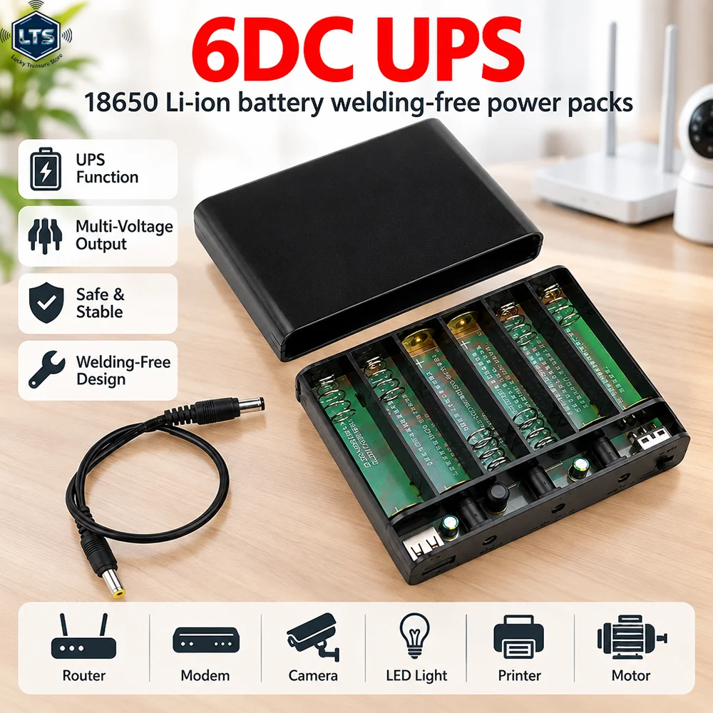 DIY 18650 Battery Box with UPS Function DC Backup Power Module 5V 9V 12V Output Rechargeable Battery Holder for Electronics