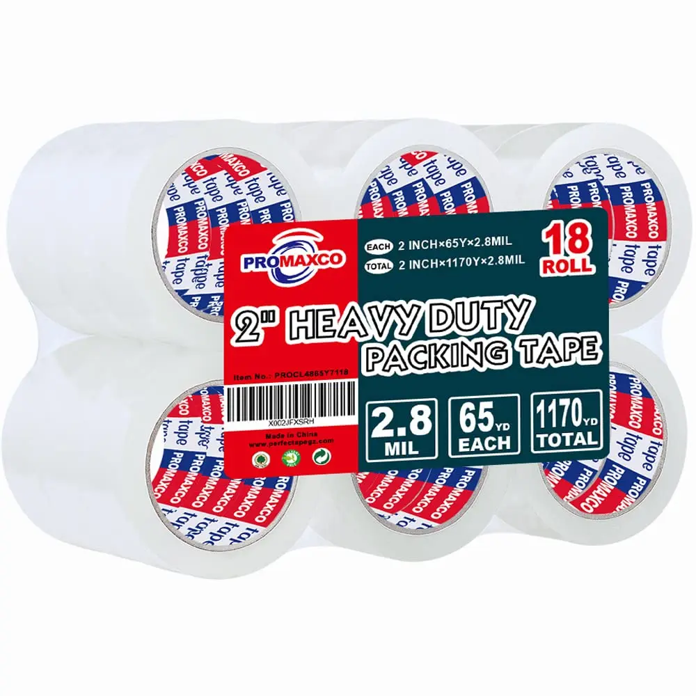 

Heavy Duty Packing Tape 18 Rolls, Total 1170Y, Clear, 2.8 mil, 1.88 inch x 65 Yards, Ultra Strong, Refill for Packaging