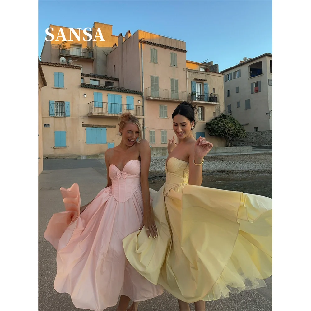 

Sansa A-line Sweetheart Neck Prom Dresses Chiffon Customized Tra-length جديد في الفساتين Bow Straps robes de soirée 2025
