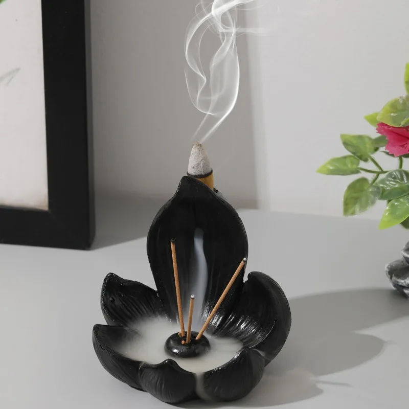 Lotus Seat Backflow Incense Resin Craft Diffuser Multifunctional Home Decor Suitable for Yoga and Meditation Send