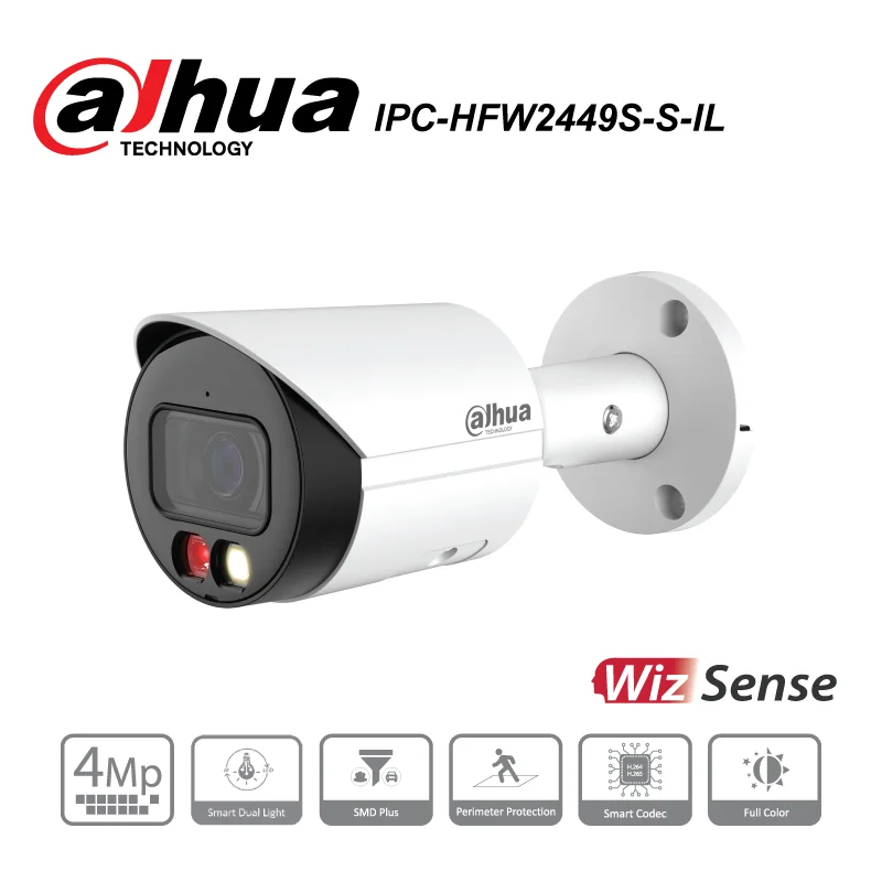 Dahua CCTV IPC HFW2449S-S-IL 4MP Smart Dual Light Fixed-focal Bullet WizSense Network Camera high-definition security system