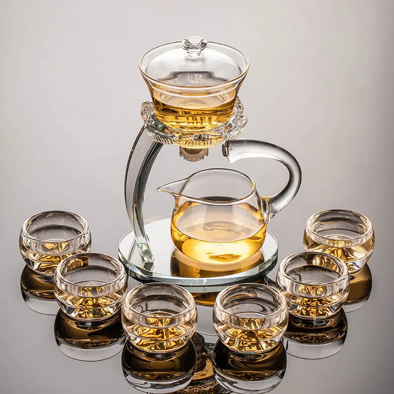 Glass Automatic Tea Set Magnetic Self Brewing Teapot Cups Gift Box
