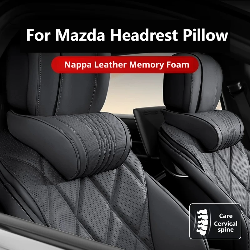 Memory Foam Nappa Leather, Car Neck Pillow, For Mazda 3 6 CX-5 CX-30 CX-9 MX-5 CX-8, Lumbar Support Vehicle Headrest Cushion