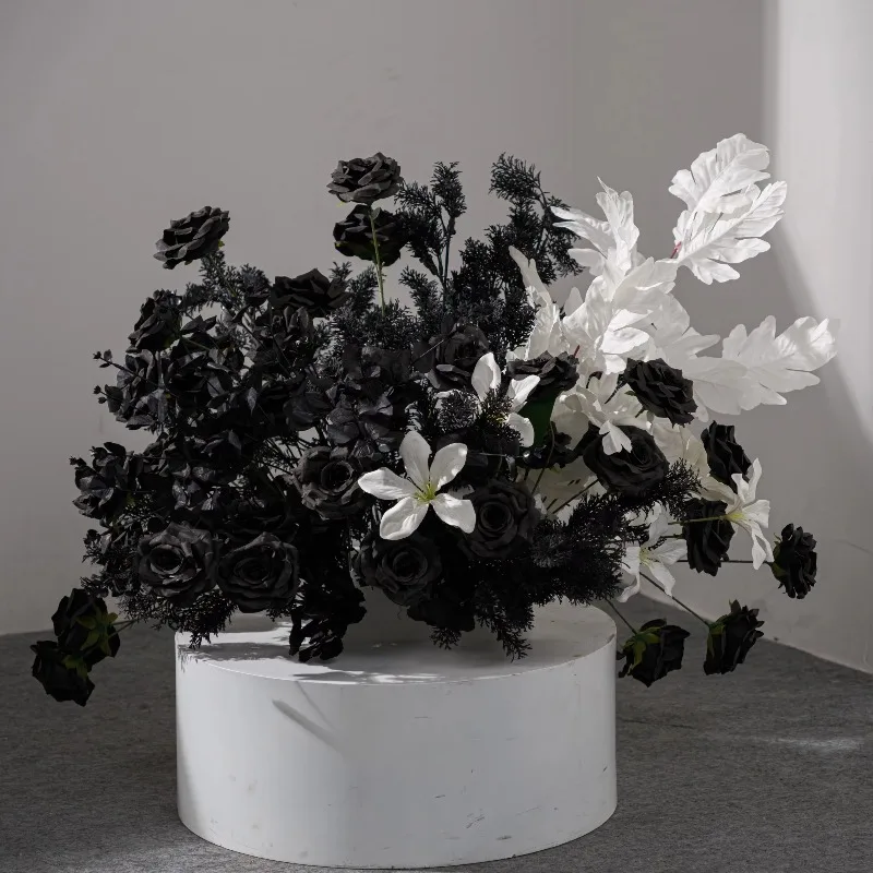 Premium Wedding Flower Ball | Black and White Wedding Center Decorations Table Decorations Rose Silk Artificial Flowers