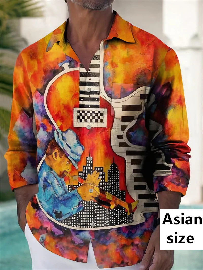 

3d Print Music Pattern Men's Shirt Casual Fashion Long Sleeved Shirt For Men Women Loose Hawaiian Shirt Y2k Casual Men Clothing