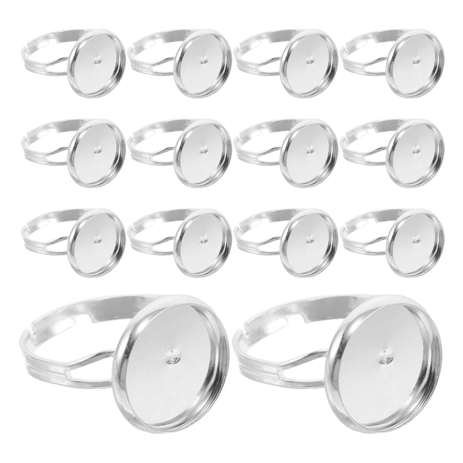 

60pcs Adjustable Ring Bases 12Mm Flat Round Bezel Tray Blank Settings For Stone Setting Diy Jewelry Making Supplies Ring Blanks