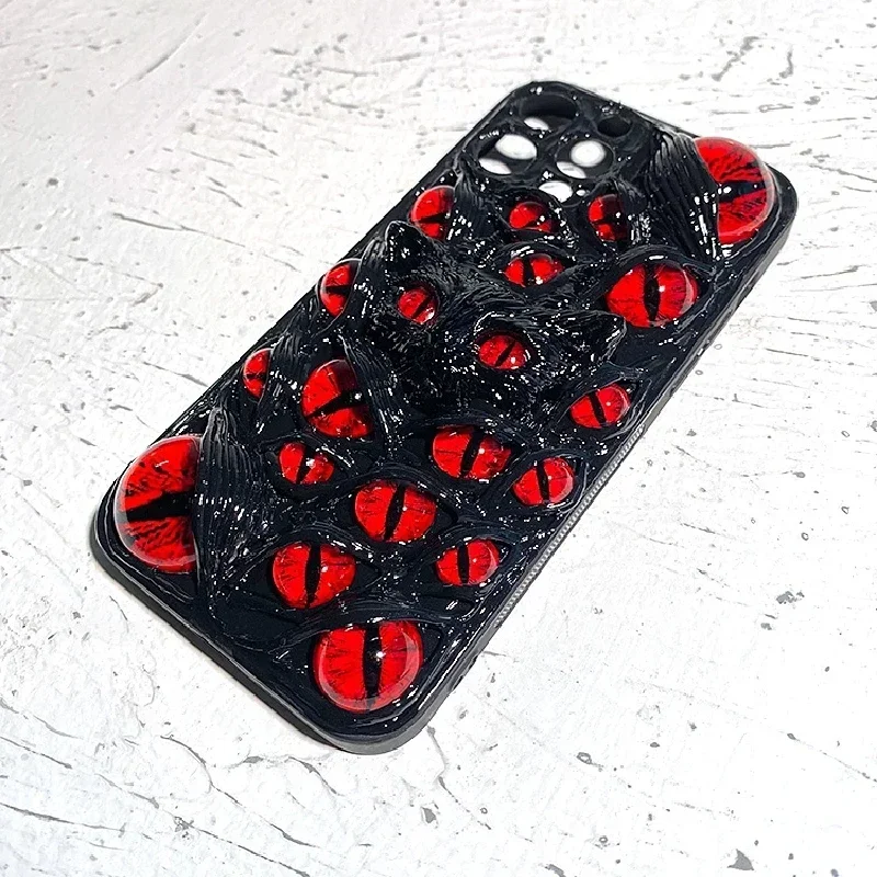 4042 Original Customized 3D Handmade Phone Case Dark Cthulhu Luminous Black Cat Eyes Horror Gothic Bloody Punk Style Halloween