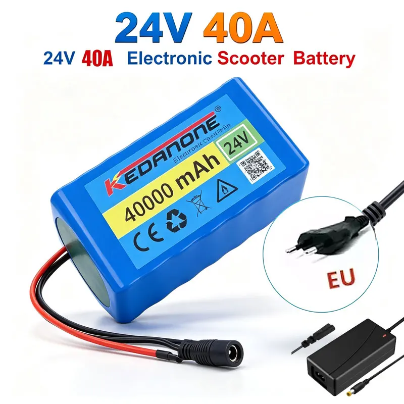 Pacco batteria agli ioni di litio 2026 24V 40000mAh 7S3P 18650 con caricabatterie da 29,4V per sedia a rotelle e scooter, pacco batteria agli ioni di litio con caricabatterie da 2A