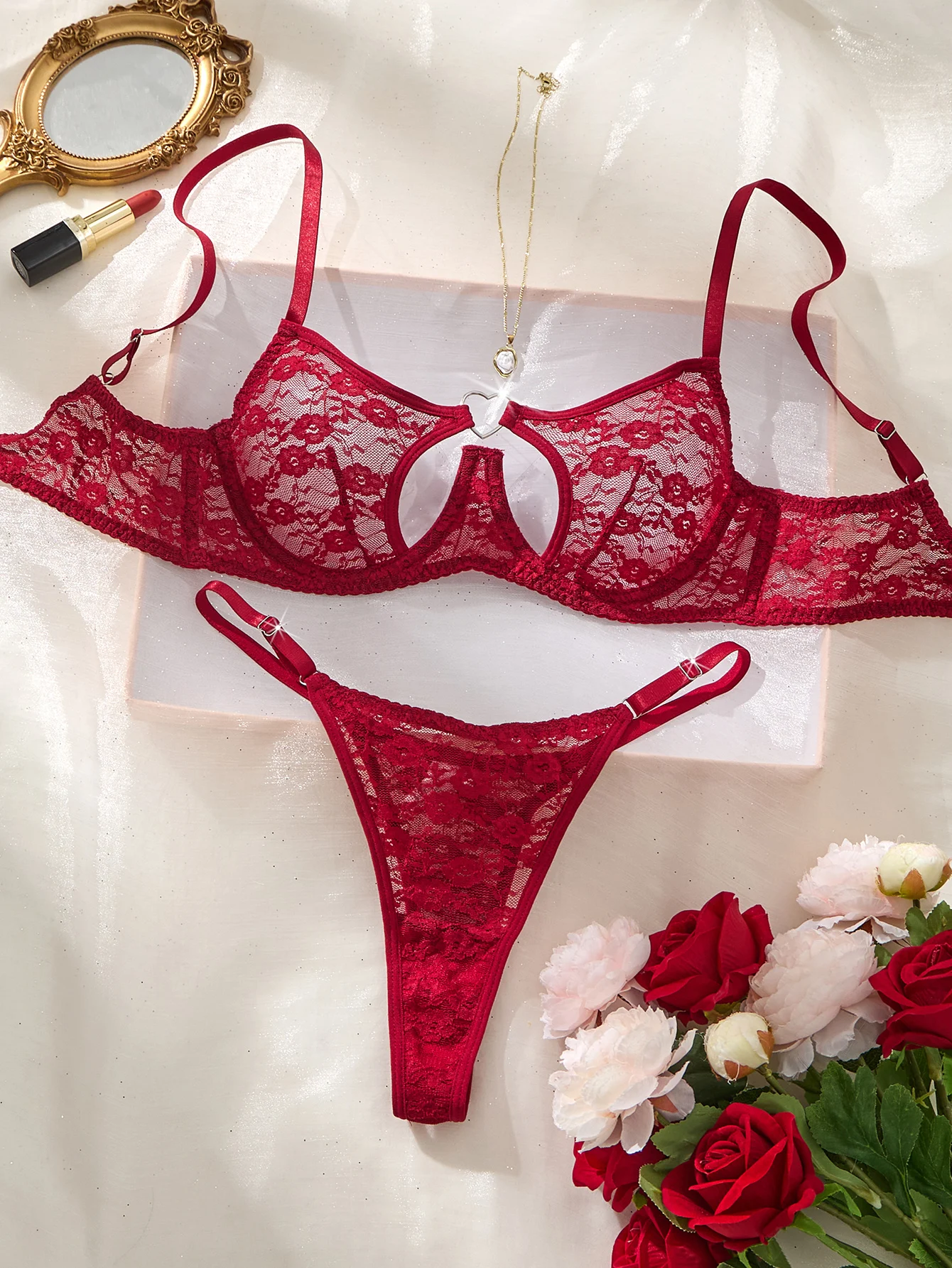 Elegantes Design-BH- und Höschen-Set mit einzigartiger Herzschnalle, bequeme modische Unterwäsche, geeignet für alle Gelegenheiten