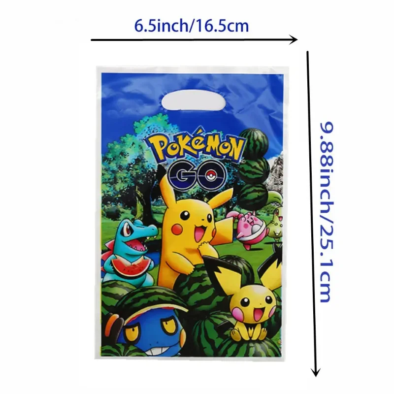 10pcs Pokemon Party Gift Bags Anime Figure Pikachu Theme Plastic Candy Loot Bag Handle Gift Bag Kids Birthday Party Supplies