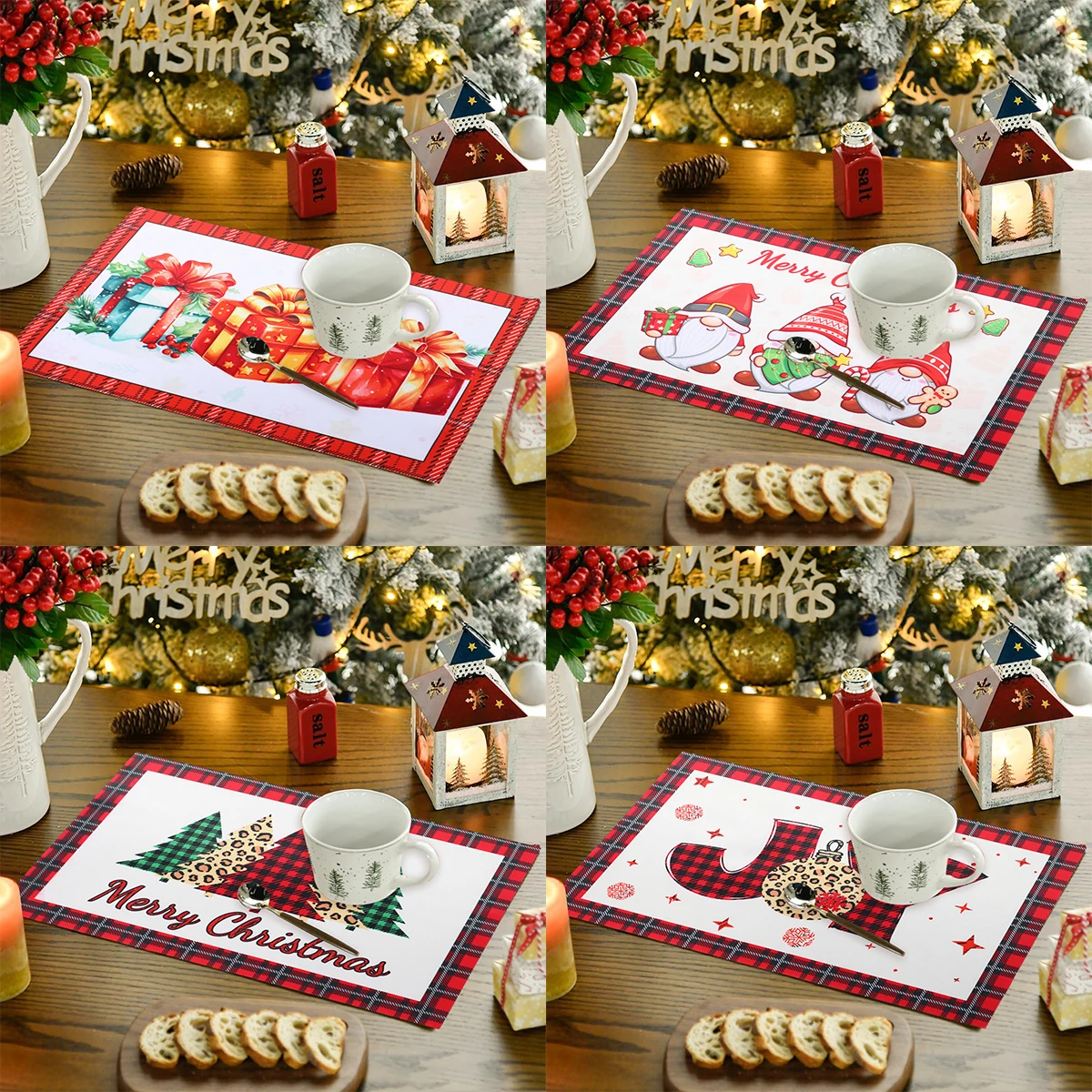 

4Pcs Christmas Snowflake Placemats Dining Table Mats Coaster Bowl Coffee Cup Pad Mat 2024 Navidad Home Kitchen Decoration 2025