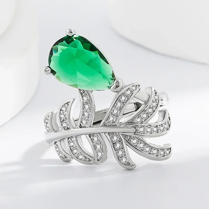 

925 Sterling Silver Personalized Creative Leaf Diamond Zircon Ring Birthday Party Anniversary Gift