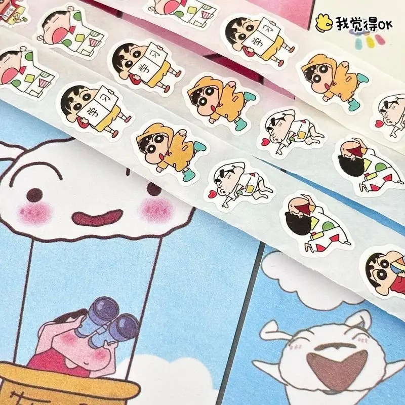 Crayon Shin Chan Kawaii Stickers Anime Cute Cartoon Bandai Adhesive Tape Self-Adhesive Ledger Decorative Dot Sealing Tape