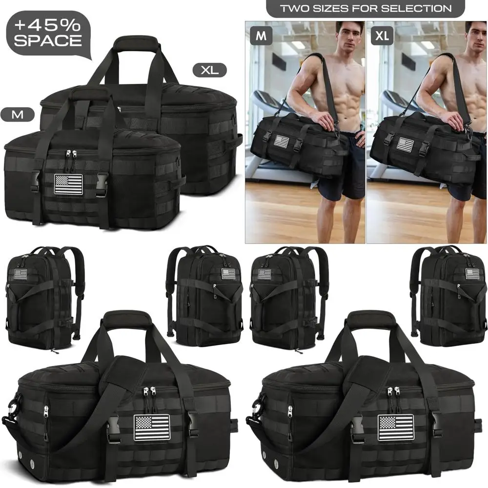 

Большая тактическая сумка-дафл с отделением для обуви, 3-в-1: ручная кладь, сумка для мокрых вещей, дорожная сумка и сумка для спортзала для мужчин, черная