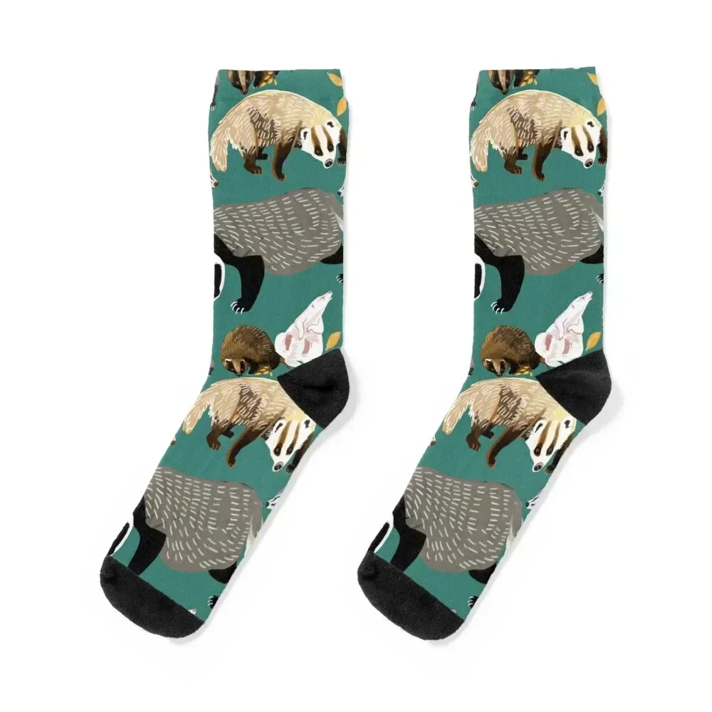 

Eurasian badgers pattern Teal Socks halloween retro Sports anti-slip Woman Socks Men's