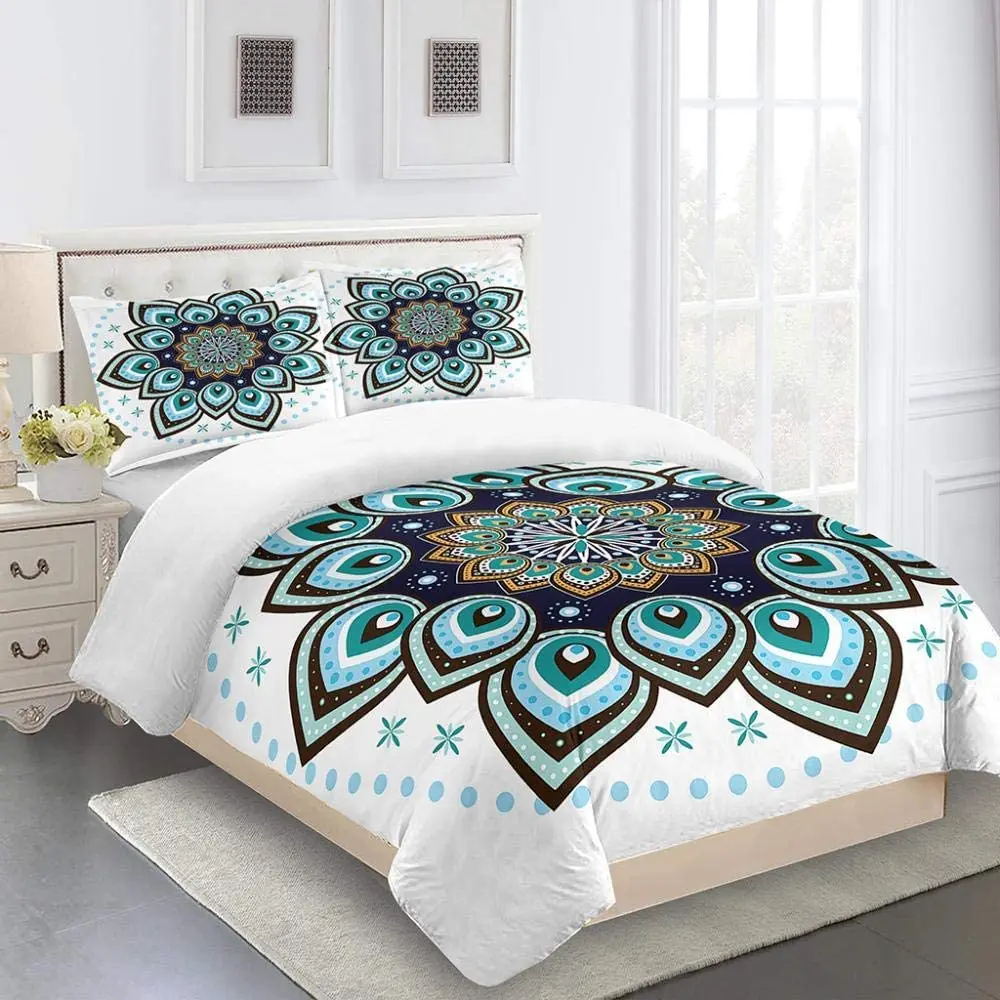 HUANZHUANG Nordic Polyester Blue Flower Patterns Luxury Quilt Cover Home Bedding Adult Duvet Covers Single Double Queen King 3 P