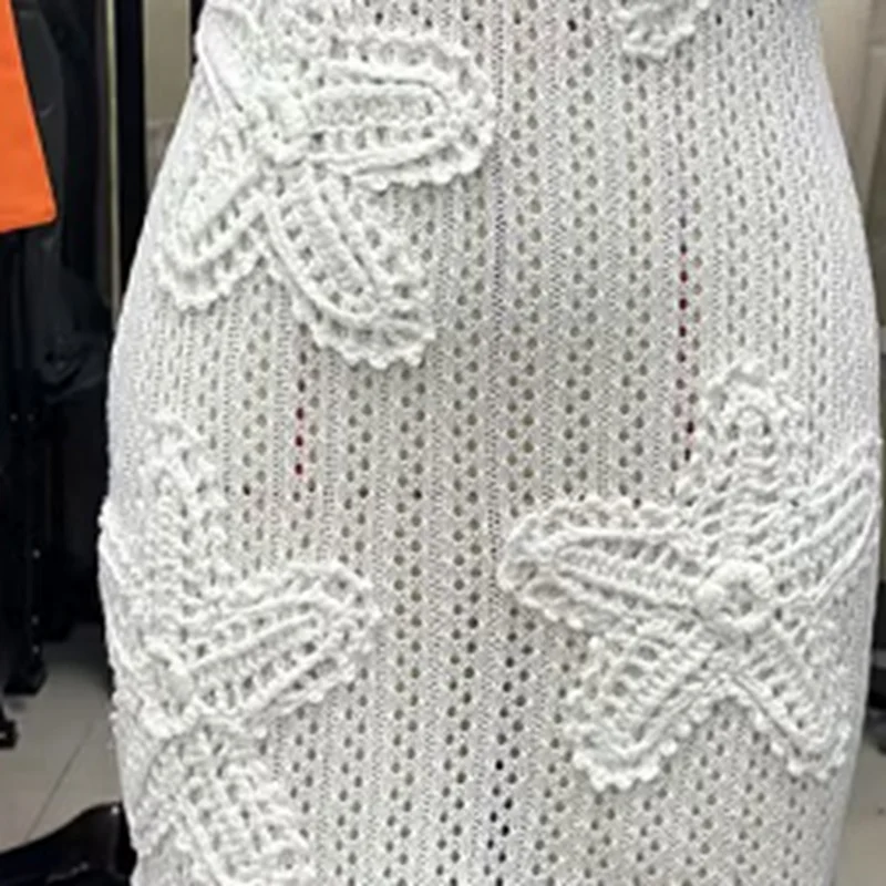 Mini robe en tricot ajourée pour femmes, couleur unie, motif Floral, Jacquard, découpe, sans manches, asymétrique épaule dénudée, moulante