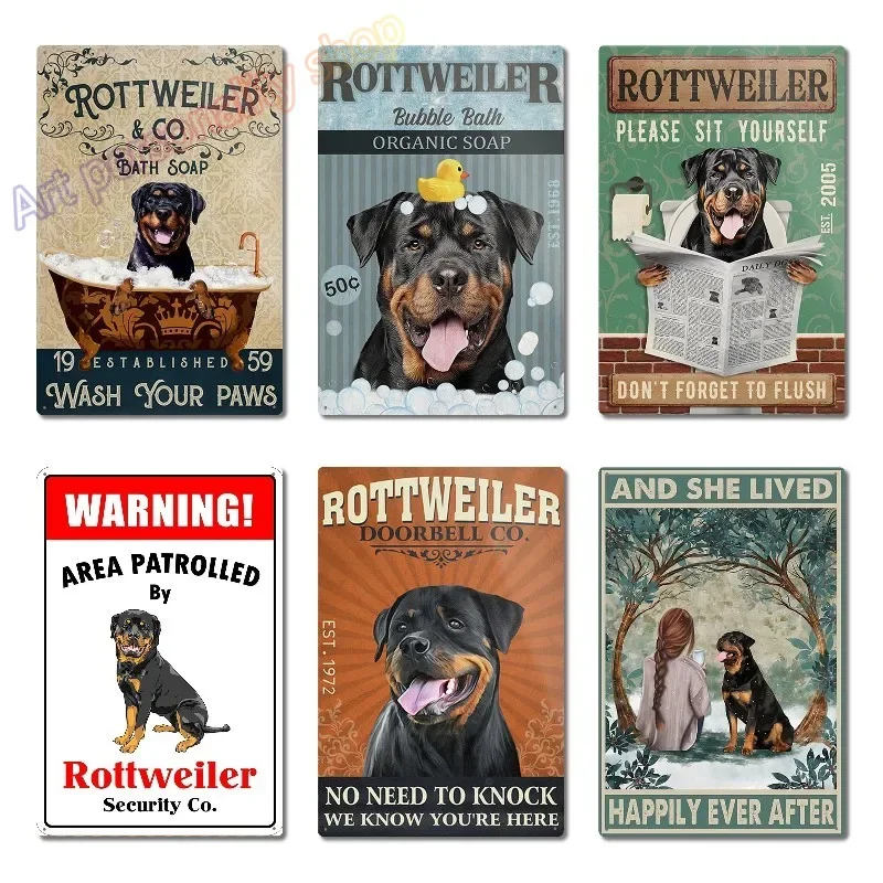 Rottweiler Dog Vintage Metal Sign Bubble Bath Organic Soap Plaque Bathroom Decor Home Decor Gifts for Dog Lovers 8x12 Inch