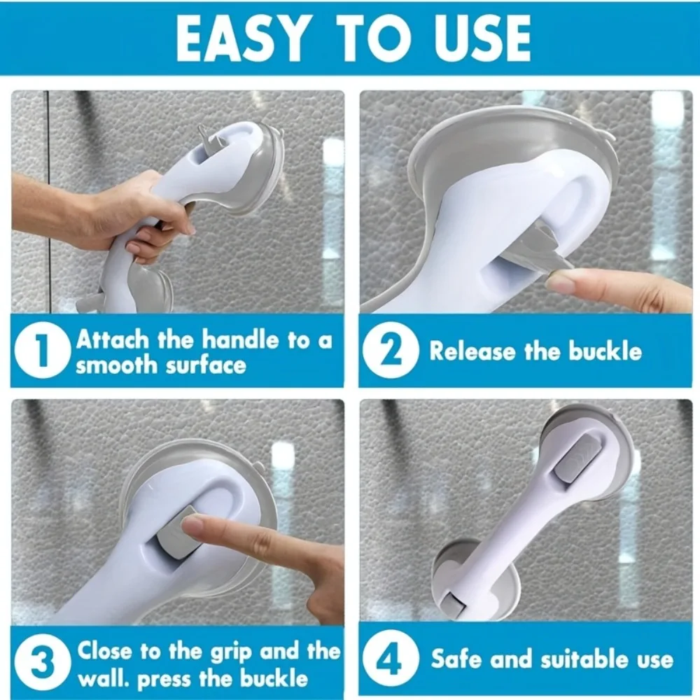 Suction Cup Shower Grab Bar – No-Drill Bathtub Handle for Balance on Tile & Glass